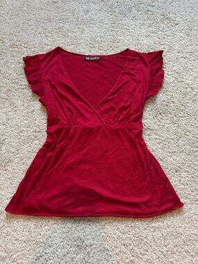 Self Esteem Red Y2K Wrap Top Women's Medium Fairy Ruffle Tie Waist